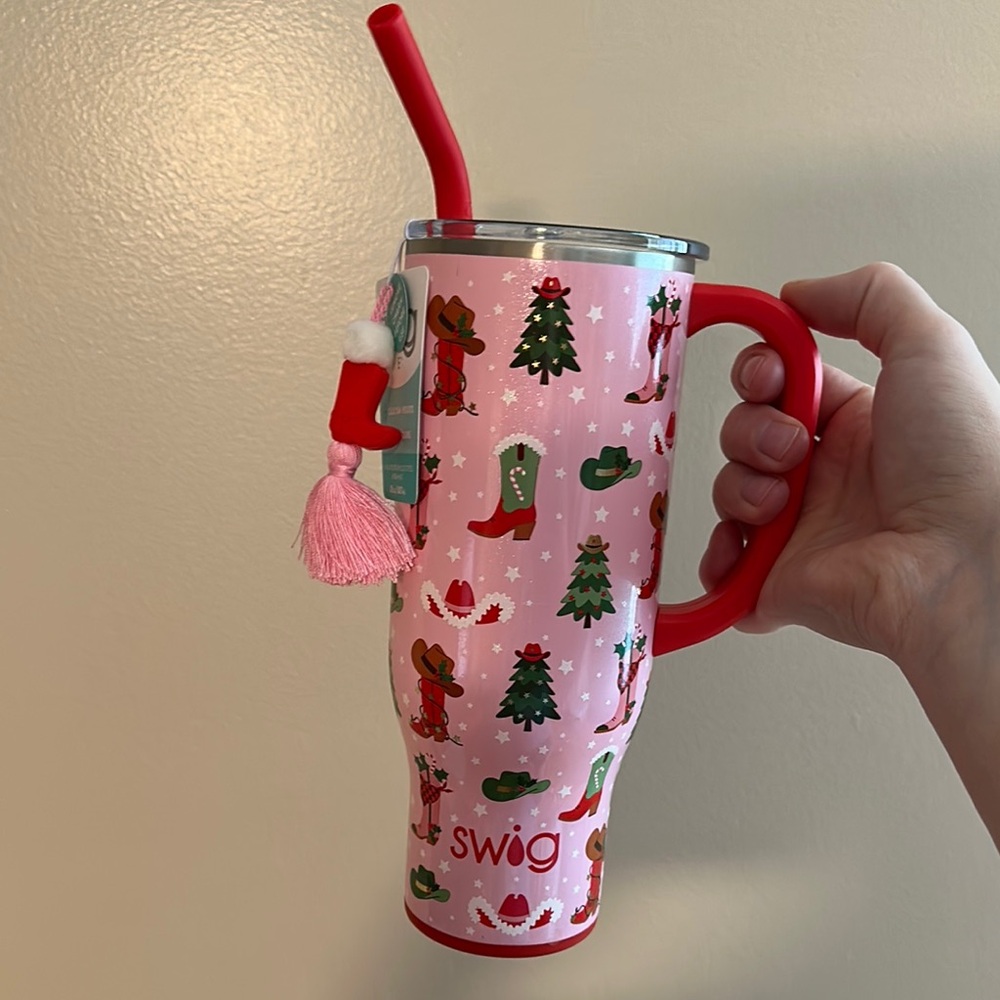 Swig Pink Christmas Tumbler with Straw